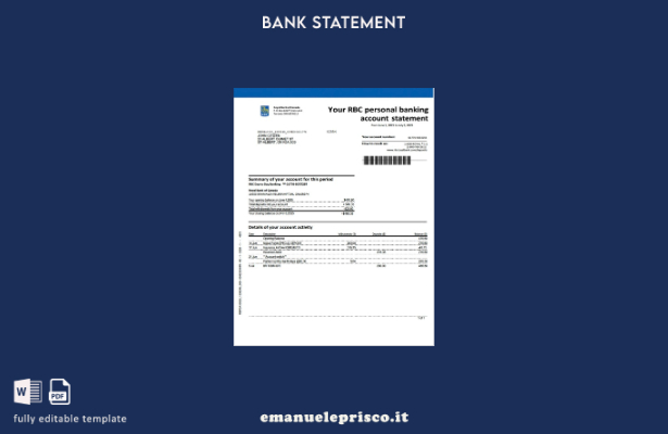 modello word di estratto conto bancario del conto Canada Royal Bank of Canada in